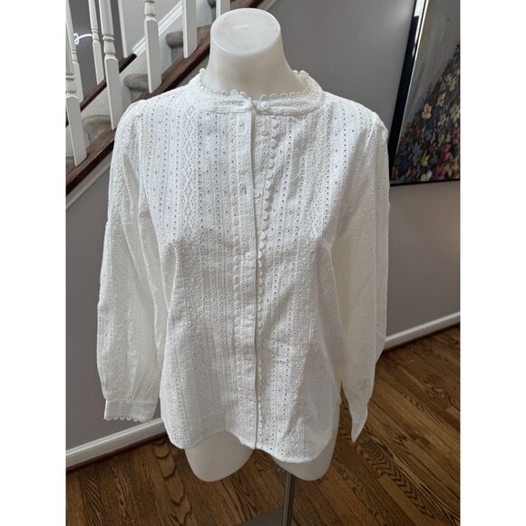 NWT Sezane Marinette Cotton Eyelet Shirt in White Ecru Size 36 / 4 - Picture 2 of 4